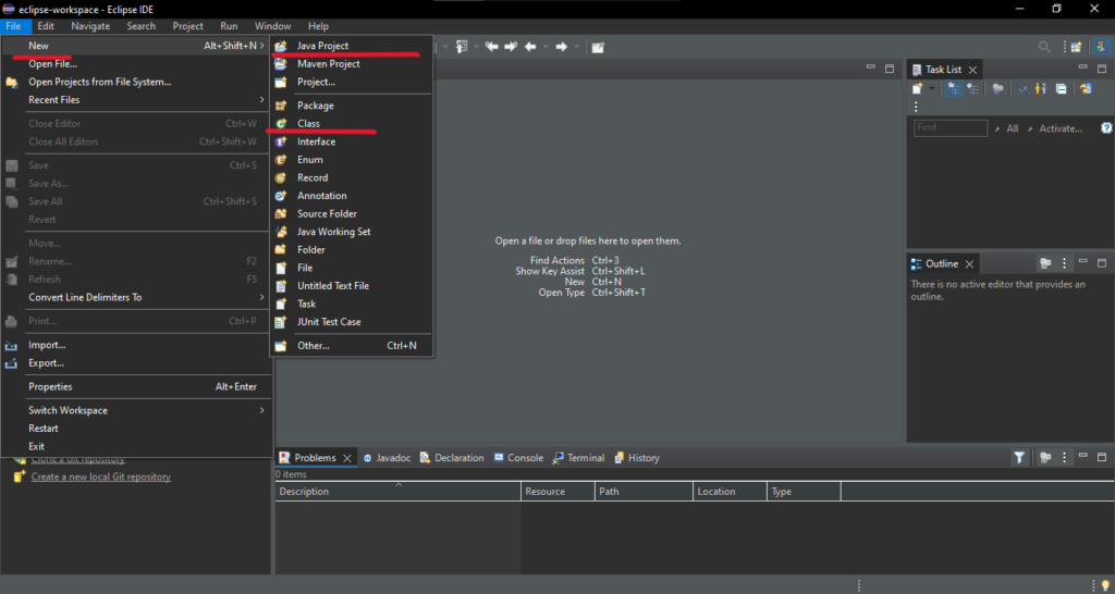 Eclipse crea nuovo progetto
