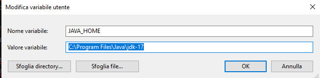 variabili d'ambiente jdk